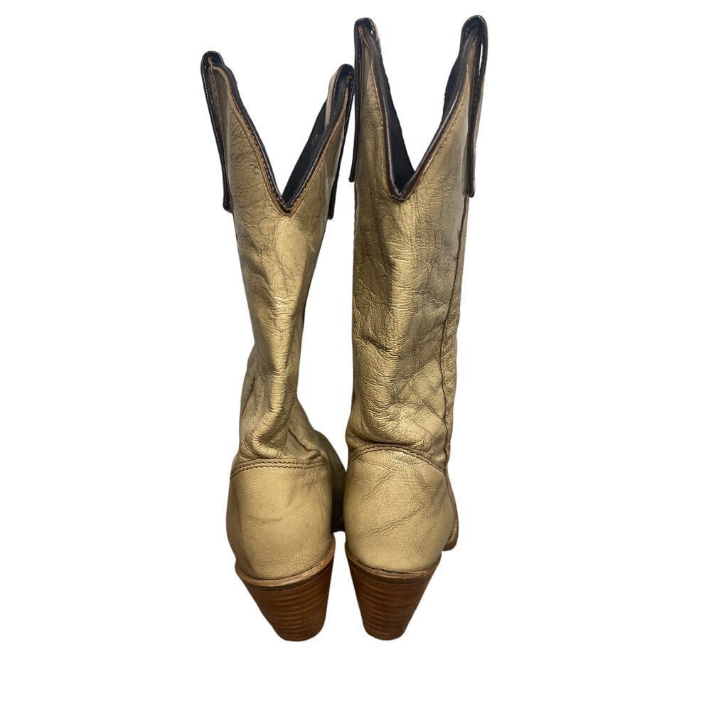 Vintage Texas Tan Marble Leather Cowboy Western Stacked Heel Boot Womens Size 5 - Picture 4 of 9